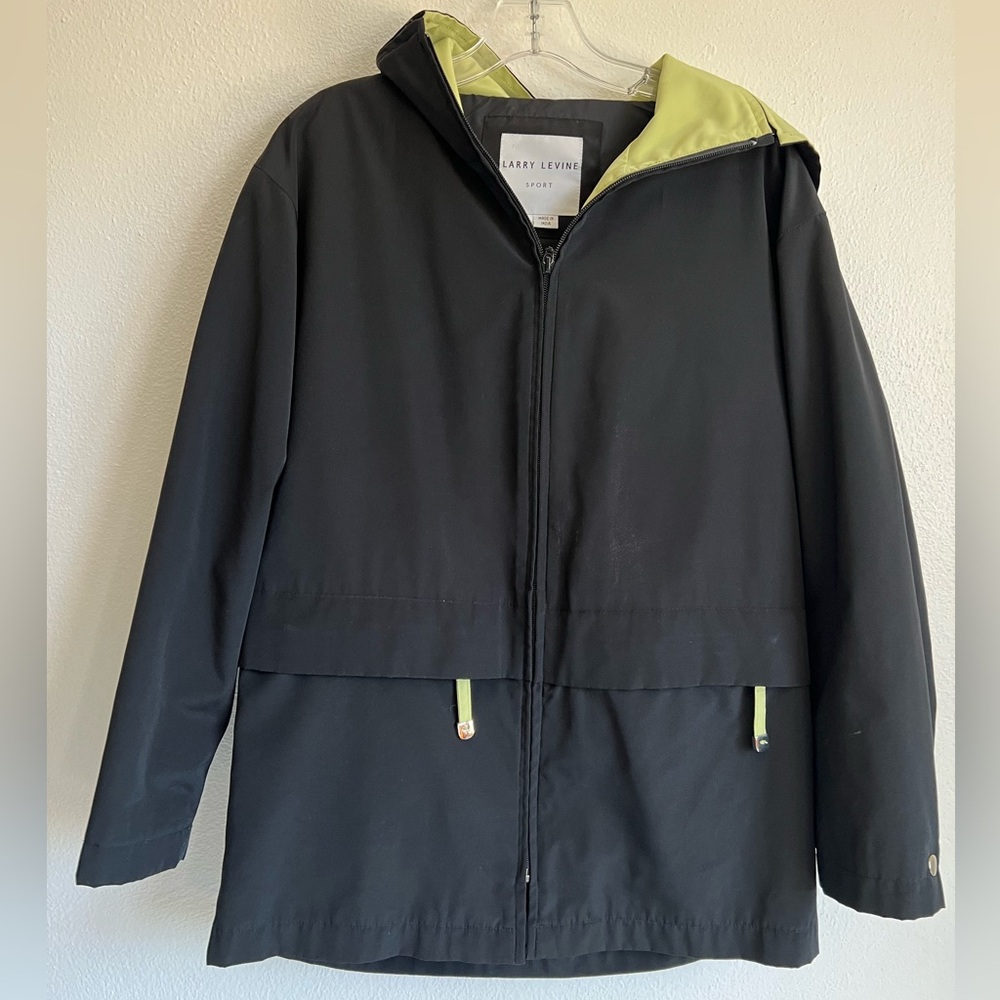 Larry Levine Sport Mid-Season Zip Front Hooded Black Citrine Jacket Size XS